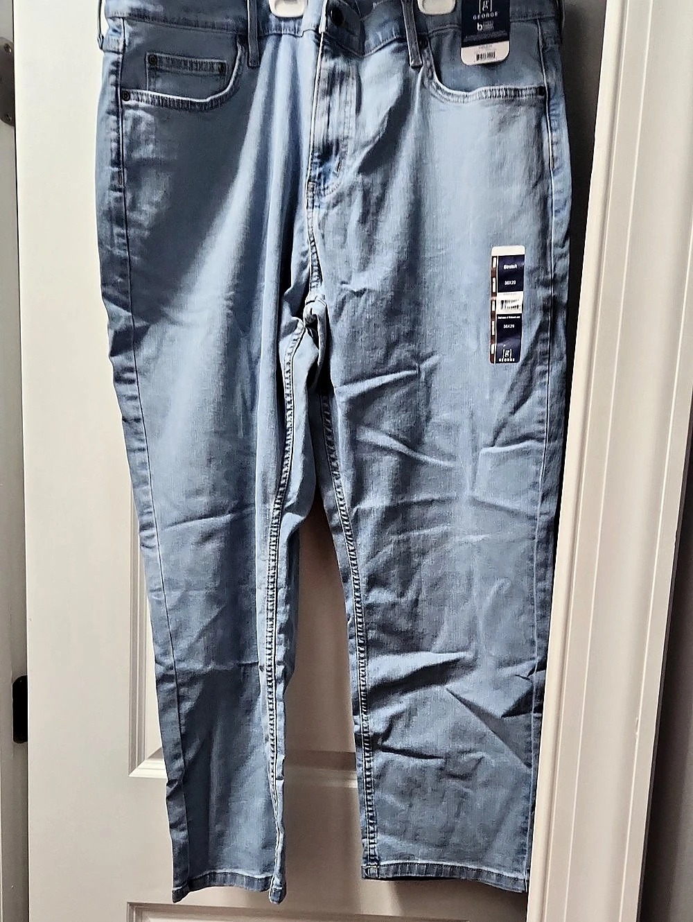 George Men's Regular Jean Light Wash Stretch Straight Jeans Blue Waist 38